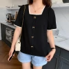 Plus-size women's short-sleeved T-shirt for chubby girls 2025 summer new style, 200 pounds loose, flattering and slimming, square neck stylish top details Picture